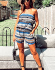 Little Elephant and stripe all over print cotton Playsuits - Blue