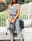 Monochrome print cotton tassel top and trousers suits