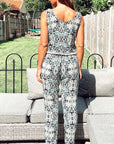 Monochrome print cotton tassel top and trousers suits