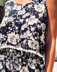 Floral print tassel top and trousers suits
