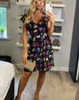 Scarf print A-line dress in black color