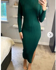 Soft Knitted Ribbed Midi Bodycon front OR back cut out design Dress In Green
