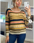 Stripe Aztec Design Print Knitted Jumper