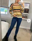 Stripe Aztec Design Print Knitted Jumper