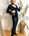 Soft knit Jumper top with Cut Outs design in Black
