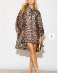 Oversized Leopard print billow dress with blouson sleeves