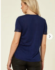 Gold Print T-shirt with Pocket (Navy)