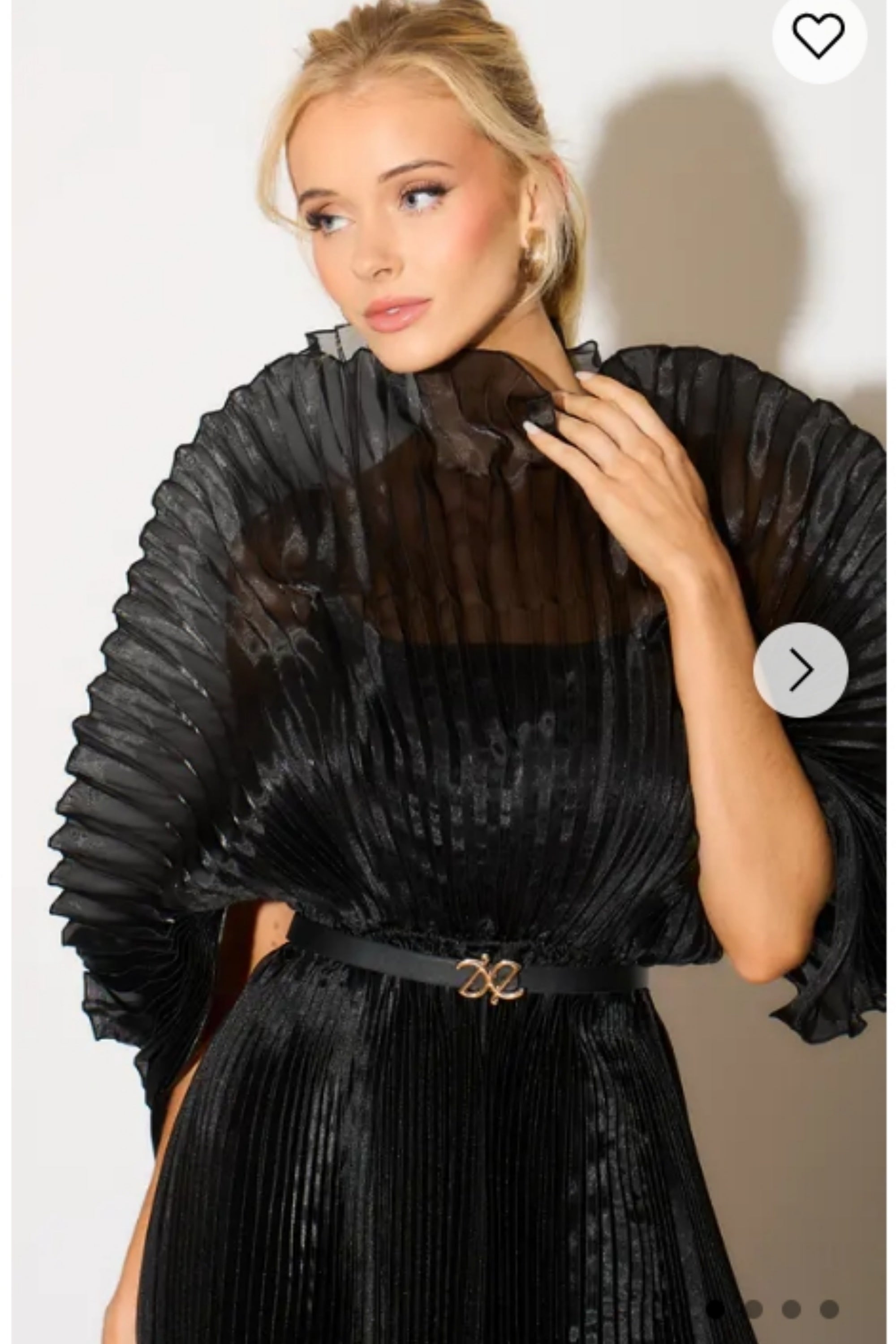Pleated long dress with organza pleated cape sleeves in black CYLONDON Pleated long dress with organza pleated cape sleeves in black CYLONDON