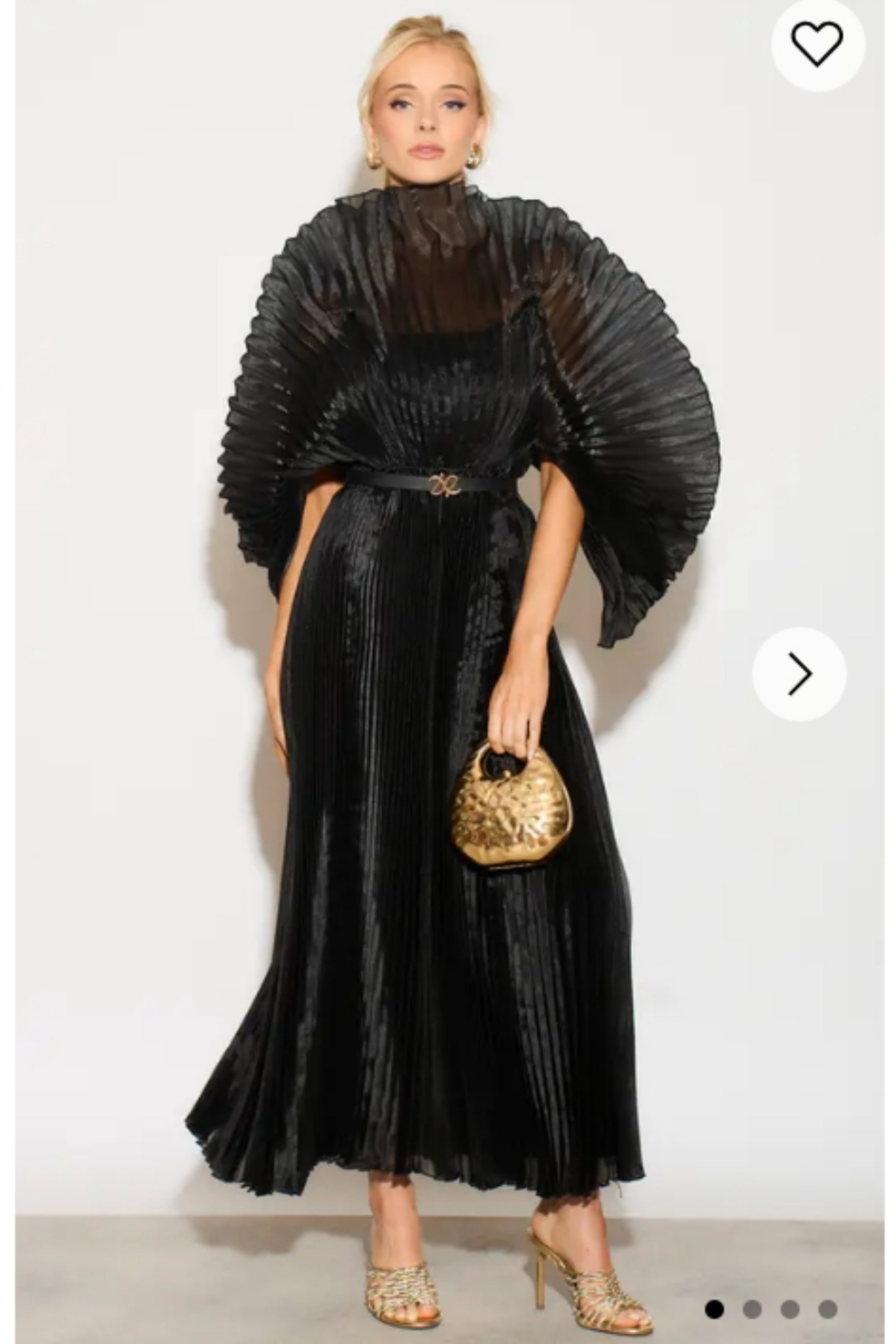 chinese dress ladies Pleated long dress with organza pleated cape sleeves in black – CYLONDON