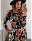 Knitted Bodycon Dress with Metallic Gold/Blue Abstract Print