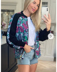 Green paisley floral Print Bomber Jacket
