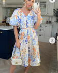 Oversized puff sleeve midi dress in Multi color floral print