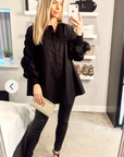 Cotton shirt with Ruched Sleeve in black