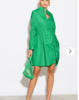 Asymmetry with Elasticated design cotton blend shirt dress in green