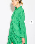Asymmetry with Elasticated design cotton blend shirt dress in green