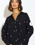 Gold Polka Dots Embroidered Shirt in Soft cotton fabric in Black