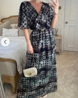 Short Sleeve Wrap Maxi Dress in big polka dot Print