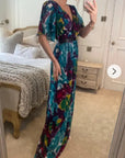 Floral Print Chiffon Wrap Maxi Dress (Blue Print)