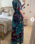 Floral Print Chiffon Wrap Maxi Dress (Blue Print)