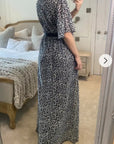 Floral Print Chiffon Wrap Maxi Dress (Grey Leopard)