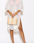 V pattern Lace kaftan dress in White Holiday wear collection