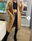 Oversized Boxy rib knit long cardigan with front pocket