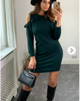 Cold Shoulder Frill Knitted Dress (Green)