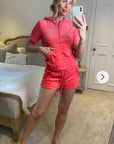 Short sleeves and Shorts Velour Tracksuits (Rose)