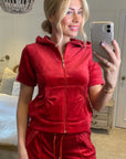 Short sleeves and Shorts Velour Tracksuits (Red)