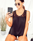 Floral Lace Chiffon Vest Top with Back Split