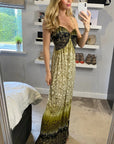 Multi Leaves Print Maxi Dress in Green