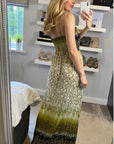 Multi Leaves Print Maxi Dress in Green