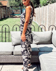 Floral print tassel top and trousers suits