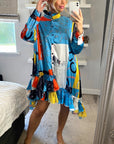 High Low Hem Shirt dress in ballet dance Print in Bright Blue