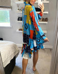 High Low Hem Shirt dress in ballet dance Print in Bright Blue