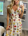 Scarf print A-line dress in white color