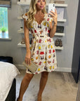 Scarf print A-line dress in white color