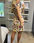 Scarf print A-line dress in white color