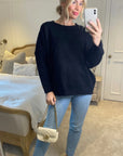 Soft Knitted Plain Black Oversized Jumper