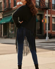 Black Soft Knit Jumper with Statement Fringe Hem