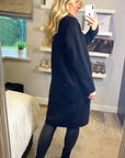 Oversized Boxy rib knit long cardigan with front pocket
