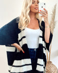 Knitted Poncho Cape in Black and White Stripe
