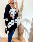 Knitted Poncho Cape in Black and White Stripe