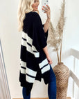 Knitted Poncho Cape in Black and White Stripe