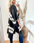 Knitted Poncho Cape in Black and White Stripe