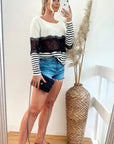 Stripe Print with Lace Jumper