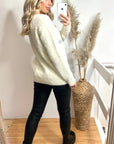Embroidered couldy print fluffy jumper (CREAM)