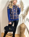 Metallic gold trims Fair isle Print Jumper