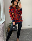 Multi color red & cream brushed mohair jumper