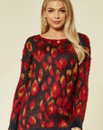 Multi color red & cream brushed mohair jumper